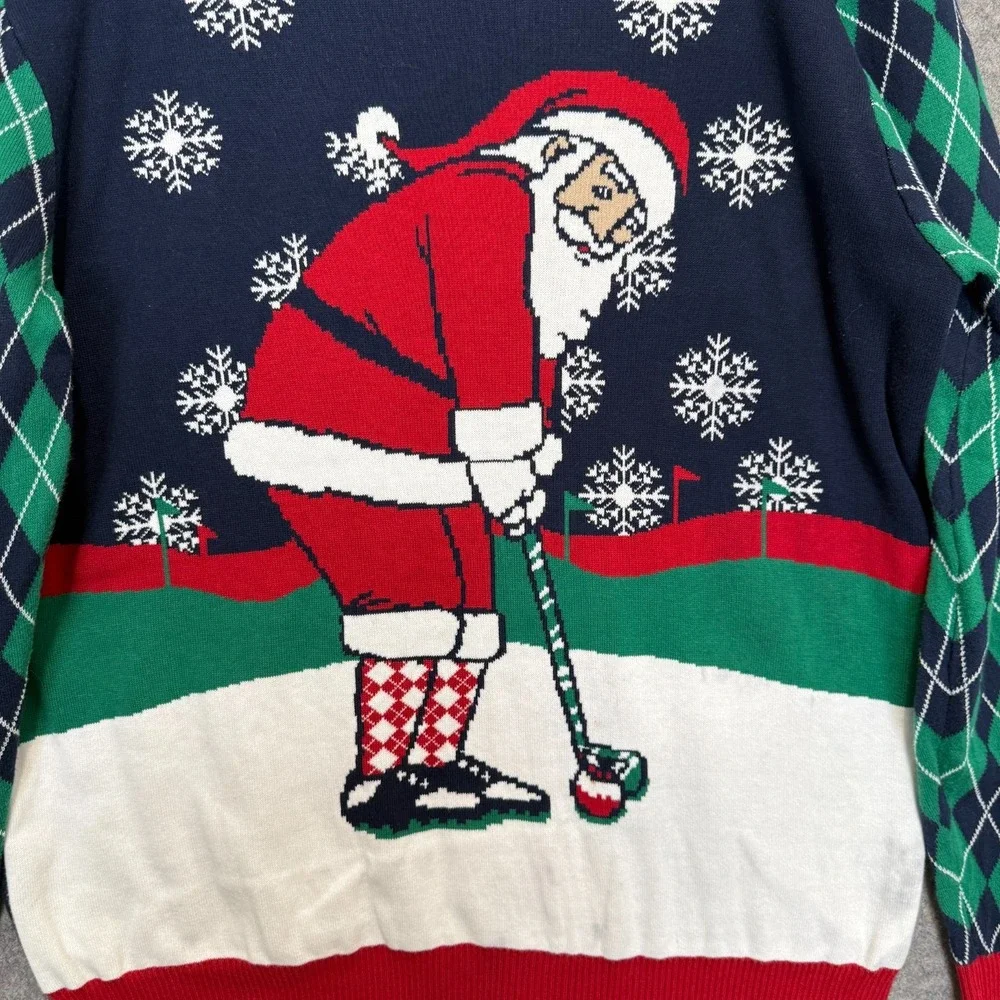 Travis Mathew Santa Golfing Ugly Christmas Sweater Mens 2XL Graphic Limited Rare